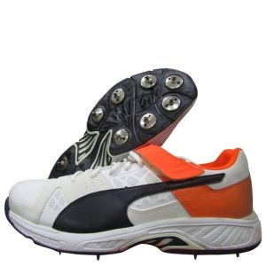 Spike Puma EvoSpeed 18.1 Bowl Cricket Shoes White Black Orange and Purple