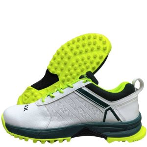 Thrax Brace Rubber Cricket Stud Shoes Neon Yellow Dark Green And White