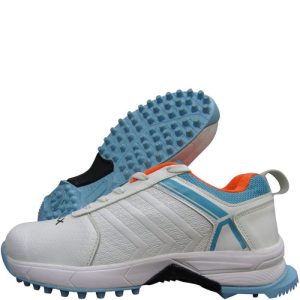 Thrax Brace Rubber Cricket Stud Shoes White Turquoise Orange