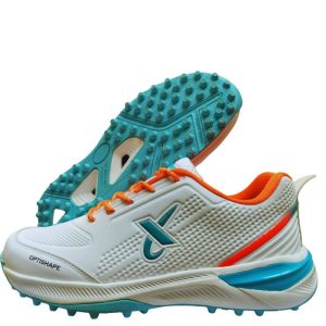 Thrax Rampaze Rubber Cricket Stud Shoes White,Turquoise Blue, Orange